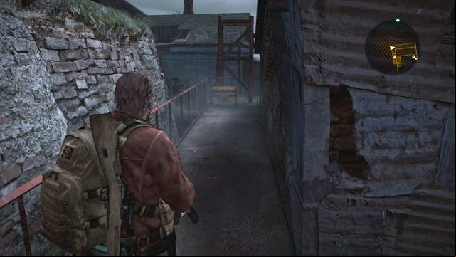 The crate behind the bar contains a rare upgrade for weapons - Cross the village | Contemplation - Barry - Contemplation - Barry - Resident Evil: Revelations 2 Game Guide