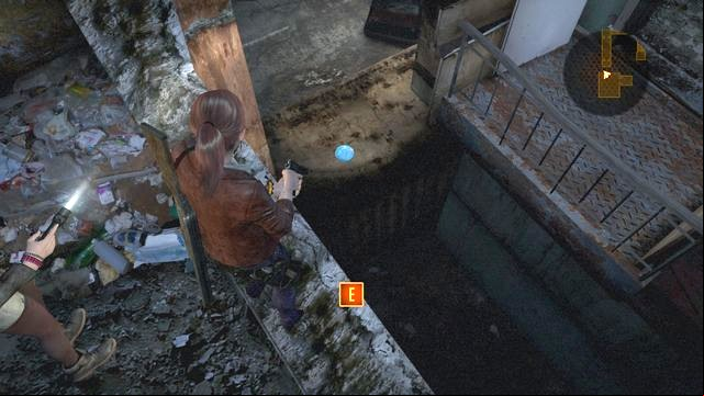 After you take the elevator up, you notice Natalie - Contemplation - Claire | Emblems - Episode 2 - Contemplation - Tower emblems - Resident Evil: Revelations 2 Game Guide