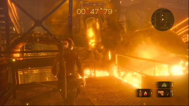 The place where you should help Moira up. - Find Neil - Factory on fire | Judgement - Claire - Judgement - Claire - Resident Evil: Revelations 2 Game Guide