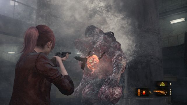 When you heat Neil to the right temperature, he will try to cool down by destroying the water tanks - Fight with Neil | Judgement - Claire - Judgement - Claire - Resident Evil: Revelations 2 Game Guide