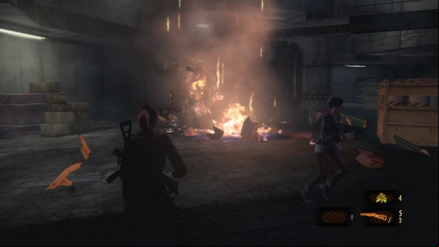 Try to make Neil destroy the yellow tanks. - Fight with Neil | Judgement - Claire - Judgement - Claire - Resident Evil: Revelations 2 Game Guide