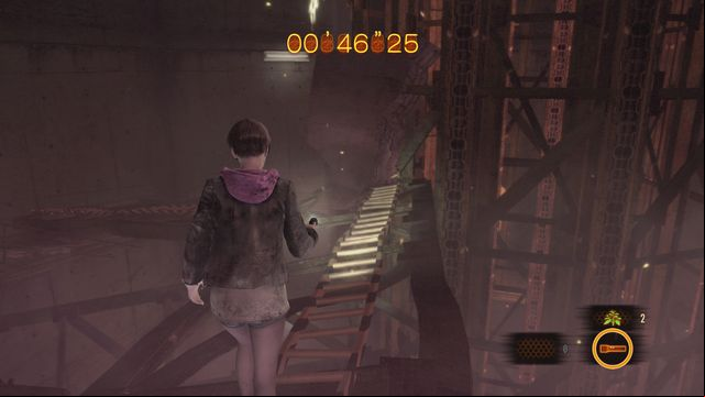 Through the ladders, and then down. - Run from the monument - countdown | Metamorphosis - Claire - Metamorphosis - Claire - Resident Evil: Revelations 2 Game Guide