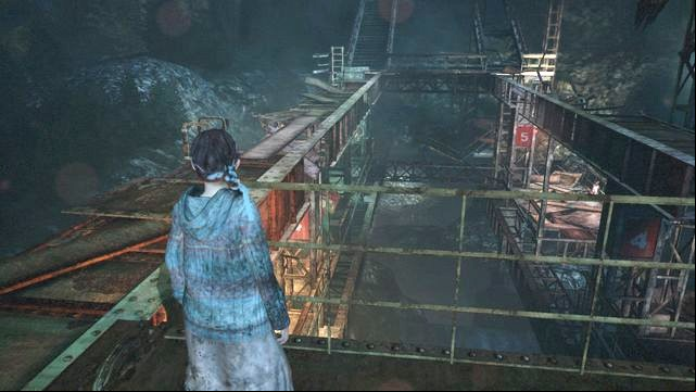To the hole, use the platform, which top will work as a bridge. - Go to the top of the cliff | Metamorphosis - Barry - Metamorphosis - Barry - Resident Evil: Revelations 2 Game Guide