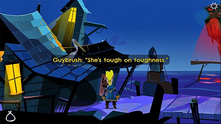 The next step is more difficult - you have to prepare a correct apology and it requires you to find clues related to Carla in the city - Return to Monkey Island: Get a mop - walkthrough - Part 1 - A Friendly Place - Return to Monkey Island Walkthrough