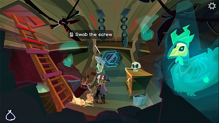 You must use a greased mop on the Screws around the Porthole - Return to Monkey Island: Sail to Monkey Island - walkthrough - Part 2 - A Dangerous Journey - Return to Monkey Island Walkthrough