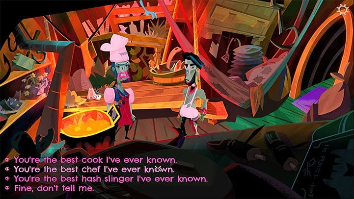 As for the favorite food, you have to talk to Putra in the Galley - Return to Monkey Island: Learn LeChucks secrets - walkthrough - Part 3 - Return to Monkey Island - Return to Monkey Island Walkthrough