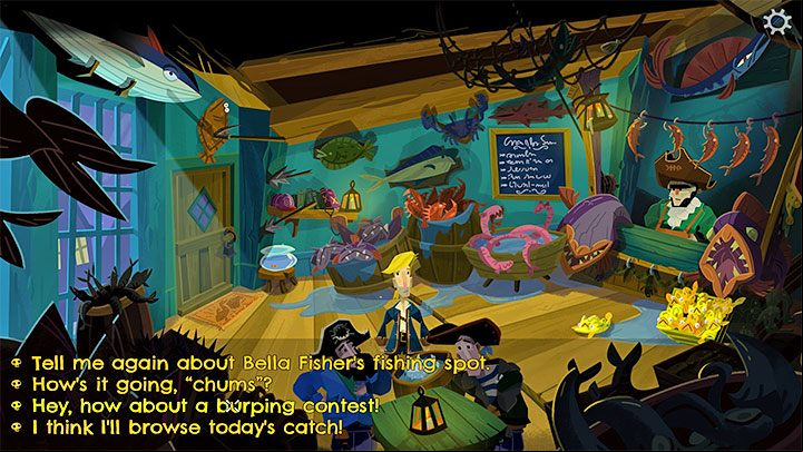 Head to the Cod's Wallop gift shop - Return to Monkey Island: Bella Fishers Golden Key - walkthrough, solution - Part 4 - Things Get Complicated - Return to Monkey Island Walkthrough
