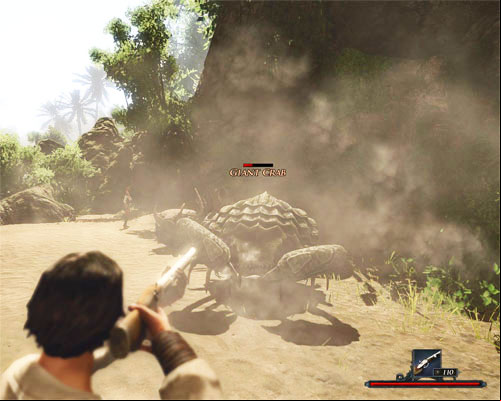 Using guns against Giant Crabs is a good idea, but you have to keep the enemies at a distance. - Crab Slapping with Blake - Tacarigua - Quests - Risen 2: Dark Waters - Game Guide and Walkthrough