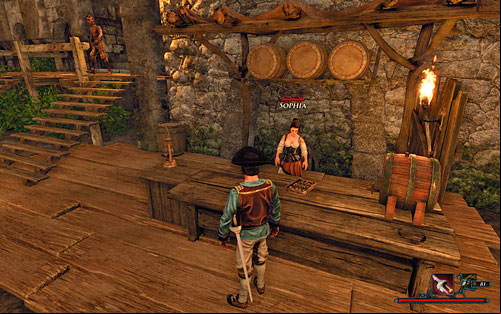 The beautiful innkeeper will gladly help you... for a proper price. - A Few Barrels of Water... - The Sword Coast - Quests - Risen 2: Dark Waters - Game Guide and Walkthrough