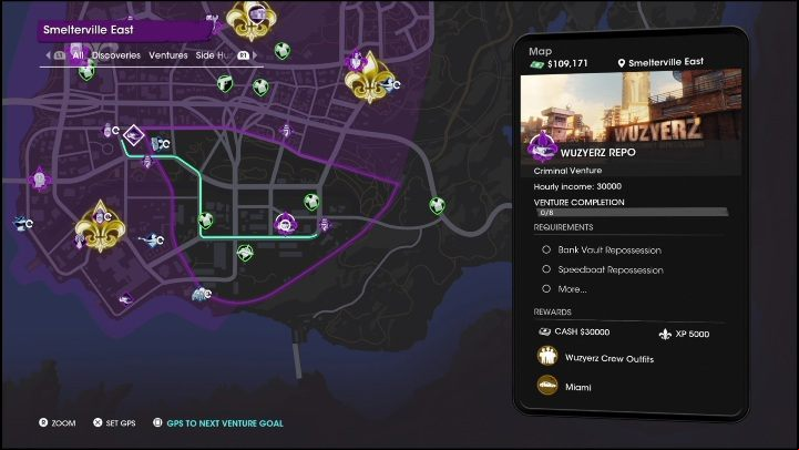 To create Wuzyerz Repo on the city map, you must mark its place on the venture map - Saints Row 2022: Wuzyerz Repo - venture description - Ventures - Saints Row Guide, Walkthrough