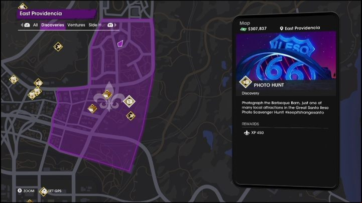 This Photo Hunt activity is located in the eastern part of the East Providencia district - Saints Row 2022: Discoveries (East Providencia) - list and description of activity - East Providencia - Saints Row Guide, Walkthrough