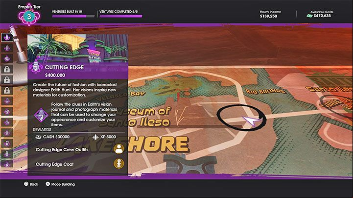 Cutting Edge will appear on the list of bussiness to start until you upgrade the criminal empire to level 3 - Saints Row: Cutting Edge - venture description, Ediths collectibles - Ventures - Saints Row Guide, Walkthrough