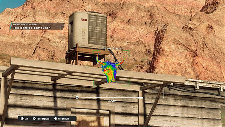 You must reach the farm and approach the long building with a bull skull attached to it, as pictured above - this skull is what you must take a photo of - Saints Row: Cutting Edge - venture description, Ediths collectibles - Ventures - Saints Row Guide, Walkthrough