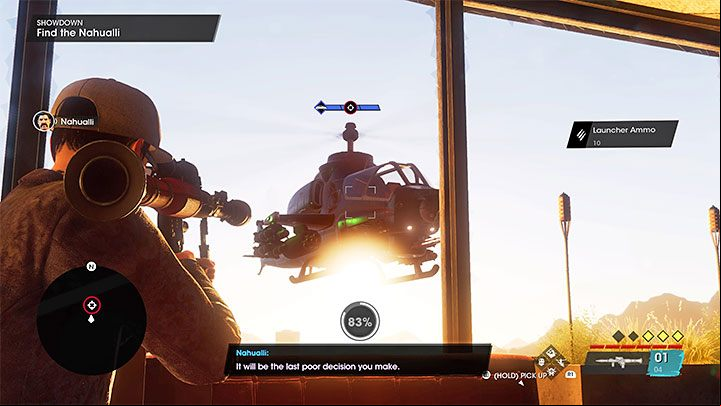 This triggers phase two, during which the Nahualli pilots an attack helicopter - Saints Row 2022: Showdown - walkthrough, final boss - Walkthrough - Saints Row Guide, Walkthrough