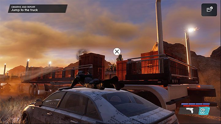 After a while you'll have to climb onto the vehicle's roof (hold Triangle/Y on the controller) - Saints Row 2022: Observe and Report - walkthrough - Walkthrough - Saints Row Guide, Walkthrough