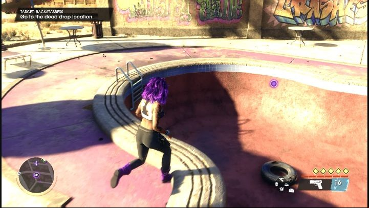 When you reach the place marked on the map, you will see that the phone is hidden in a dried pool - Saints Row 2022: Backstabbers - how to complete contract? - Wanted - Saints Row Guide, Walkthrough