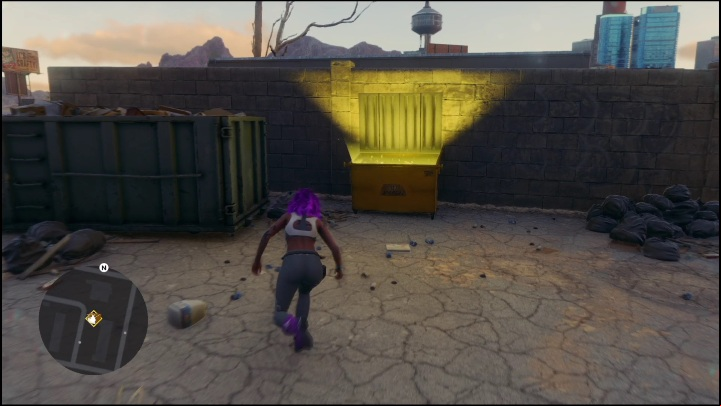 To complete this activity, you only need to search the dumpster that glows gold - Saints Row 2022: Discoveries (West Flats) - list and descriptions of activities - West Flats - Saints Row Guide, Walkthrough