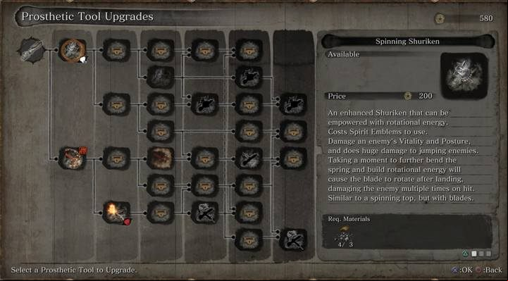 The first Loaded Shuriken upgrade. - Loaded Shuriken | Prosthetic Tools in Sekiro Shadows Die Twice - Prosthetic Tools - Sekiro Guide and Walkthrough