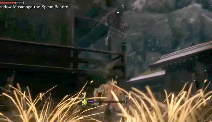 If you absolutely cannot cope in battle, and you want to defeat this boss, you can use an exploit, where you jump on the gazebo and down again - the boss will follow you, but so slowly that you will be able to get into the position in which the boss will be after jumping down (always the same place) - Lone Shadow Masanaga | Sekiro Shadows Die Twice Boss Fight - Bosses - Sekiro Guide and Walkthrough