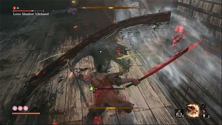 A very good attack to weaken the boss is the Mortal Draw, which you can set as an active Combat Art - Lonely Shadow Vilehand | Sekiro Shadows Die Twice Boss Fight - Bosses - Sekiro Guide and Walkthrough