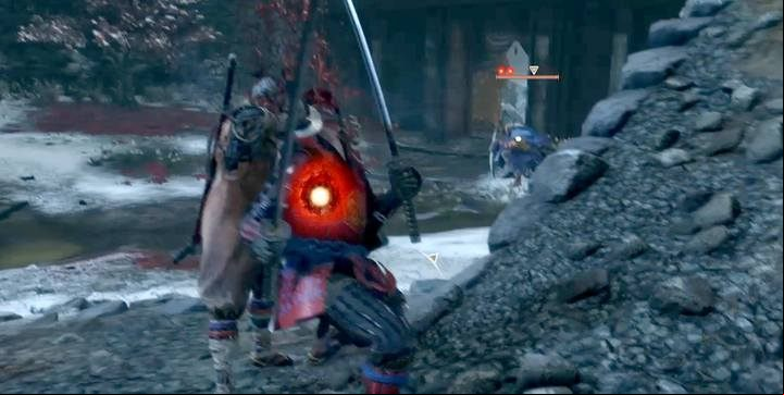 Try to eliminate regular enemies before you face the mini-boss. You can hide from him even after he saw you - this gives you a chance to perform a Deathblow. - Shigekichi of the Red Guard | Sekiro Shadows Die Twice Boss Fight - Bosses - Sekiro Guide and Walkthrough