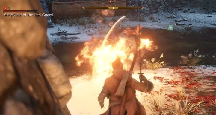The thrust attack is always followed up by fire attack - move to the side. - Shigekichi of the Red Guard | Sekiro Shadows Die Twice Boss Fight - Bosses - Sekiro Guide and Walkthrough
