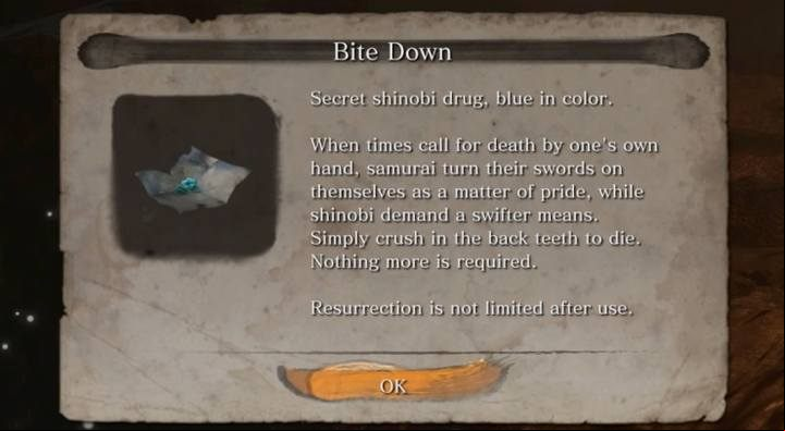 Bite Down is a rather specific item - Death and consequences in Sekiro Shadows Die Twice - Basics - Sekiro Guide and Walkthrough