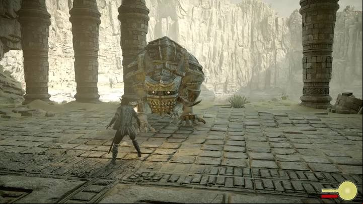 Now lead the colossus in the direction of the cliff - it is afraid of fire so it will slowly move away from you (dont come to close, as you may be hit with a paw) - Colossus 11 - Celosia | Shadow of the Colossus Walkthrough - Walkthrough - Shadow of the Colossus Game Guide