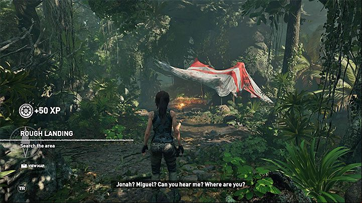 Start the linear walk through the jungle - Retrieving the knife and bow in Peruvian Jungle - Rough Landing - Peruvian Jungle - Shadow of the Tomb Raider Game Guide