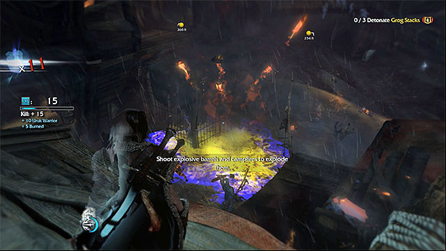 Detonating grog stacks is one of many actions that may draw a Warchief out - Extra mission: Kill the Warchiefs | Main missions - Main missions - Middle-earth: Shadow of Mordor Game Guide