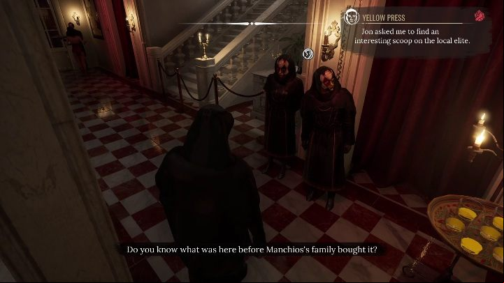 The next duo to be questioned are the security guards standing at the great white staircaise - Sherlock Holmes Chapter One: Sacrificial Lamb, Mansion - walkthrough - Sacrificial lamb - Sherlock Holmes Chapter One Guide