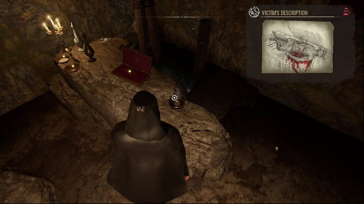 Right next to the body is a stone shelf, on which lie three objects used for ritual - Sherlock Holmes Chapter One: Sacrificial Lamb, Mansion - walkthrough - Sacrificial lamb - Sherlock Holmes Chapter One Guide