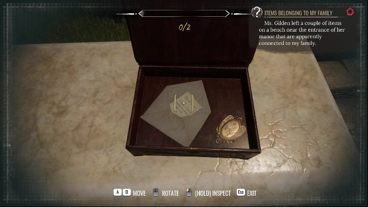 After solving the whole case, look at the trunk on the stone bench - Sherlock Holmes Chapter One: The Gilded Cage, finding Goliath - walkthrough - A Gilded Cage - Sherlock Holmes Chapter One Guide