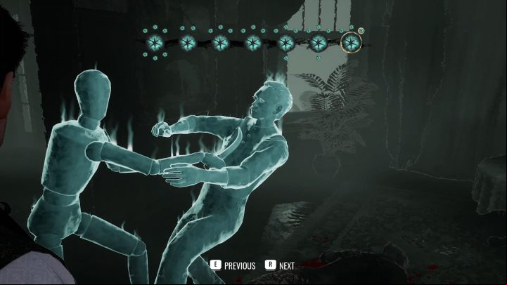 At the dead man in the living room, set the scene with a person holding a sword - Sherlock Holmes The Awakened: Arnesons Mansion - Chapter 5 - Arnesons Mansion - Sherlock Holmes The Awakened Walkthrough