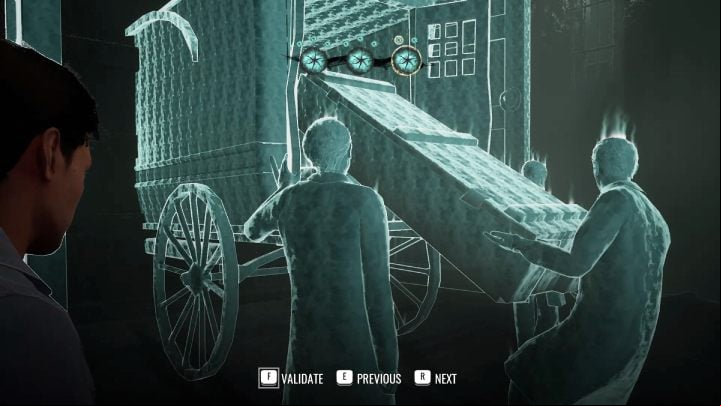 Approach the door and set the scene with insitute workers removing the chest from the carriage - Sherlock Holmes The Awakened: Chapter 3 - Block B - Chapter 3 - Edelweiss Institute - Sherlock Holmes The Awakened Walkthrough