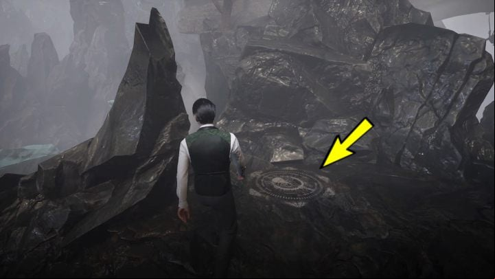 Stand on the symbol on the ground and go back down the stairs - Sherlock Holmes The Awakened: The Cave - Chapter 6 - Wetlands - Sherlock Holmes The Awakened Walkthrough