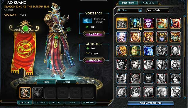 You can find information about Gods in a particular bookmark - The players top - How to start? - Smite - Game Guide and Walkthrough