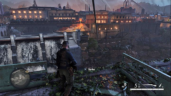 The second option is to use the eastern zipline - Sniper Elite 5: Infiltrating and exploring the factory (Mission 4) - walkthrough - Mission 4 - War Factory - Sniper Elite 5 Guide, Walkthrough