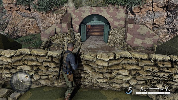 The Underground Hospital is located in the middle of the map and has several entrances - Sniper Elite 5: Finding Stealth Plates (mission 5) - walkthrough - Mission 5 - Festung Guernsey - Sniper Elite 5 Guide, Walkthrough