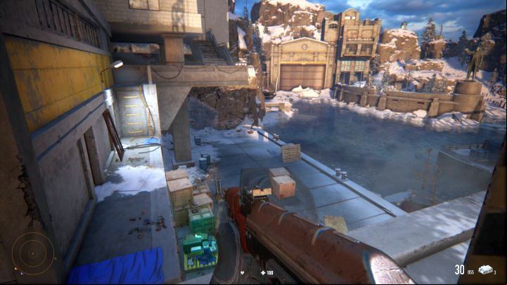 After crossing the bridge, turn right and continue along the path. - Kolchak Harbor | Sniper Ghost Warrior Contracts Walkthrough - Walkthrough - Sniper Ghost Warrior Contracts Guide