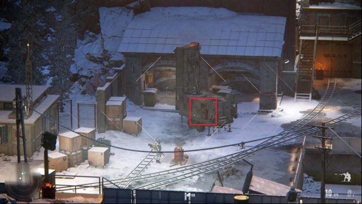 In the screenshot you can see the enemys jammer - the red square in turn indicates the position of the control that must be shot to turn the device off. - Sniper Ghost Warrior Contracts Guide