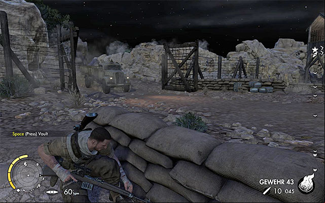 Enemy trucks patrol the main roads regularly - Exploring the southern part of the map - Mission 4 - Fort Rifugio - Sniper Elite III: Afrika - Game Guide and Walkthrough
