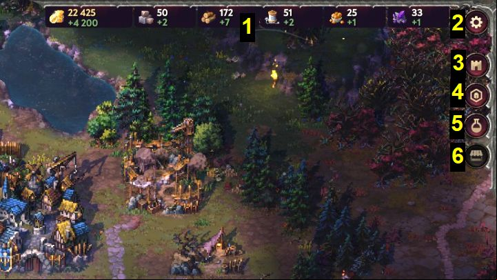 At the top of the screen, you can find information about resources (1 on screenshot) - the currently owned amount and gain of them per turn (green number) - Songs of Conquest: Exploration - Basics - Songs of Conquest Guide