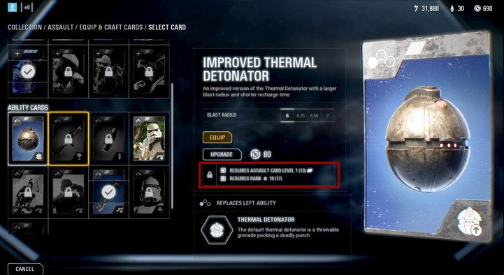 Each card can be upgraded: you will need crafting parts and a certain rank. - Battlefront 2: Cards - how to upgrade and create? - FAQ - Star Wars Battlefront 2 Game Guide