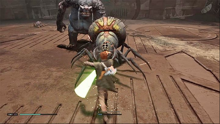 In the first part of the battle, Cal has to face smaller and bigger monsters - Crusher Hagop - arena battles | Fallen Order Boss - Bosses - Star Wars Jedi Fallen Order Guide