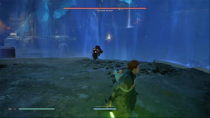 The bounty hunter also throws grenades that can blind the protagonist or limit his field of vision - Crusher Hagop (Zeffo) | Fallen Order Boss - Bosses - Star Wars Jedi Fallen Order Guide