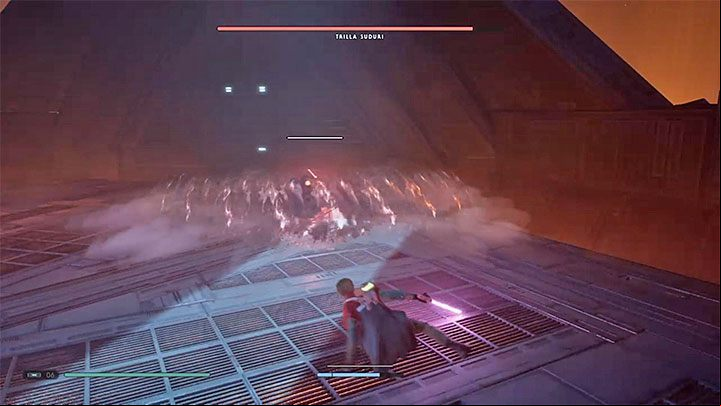 Another red attack of Trilla is an area of effect strike in form of a shock wave - Chapter 6 Fortress Inquisitorius - game finale | Fallen Order Walkthrough - Main Story - Star Wars Jedi Fallen Order Guide