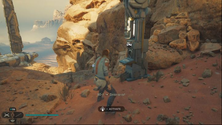 At the top, you can unlock the shortcut - Jedi Survivor: Ruins Landing Site on Jedha puzzle - Puzzles - Star Wars Jedi Survivor guide