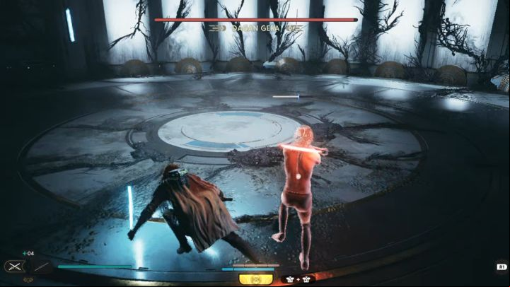 Watch out for his red lightsaber attacks - he can do a spinning attack or a jump followed by hitting the ground with his lightsaber - Jedi Survivor: How to defeat Dagan Gera? - Bosses - Star Wars Jedi Survivor guide