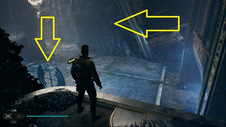 Take the orb and throw it into the amplifier - Jedi Survivor: Devastated Settlement - list of secrets (Part 1) - Koboh - Star Wars Jedi Survivor guide